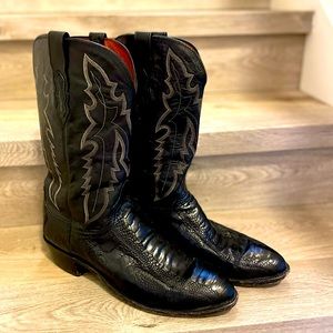Black Leather Snake Skin Cowboy Boots
